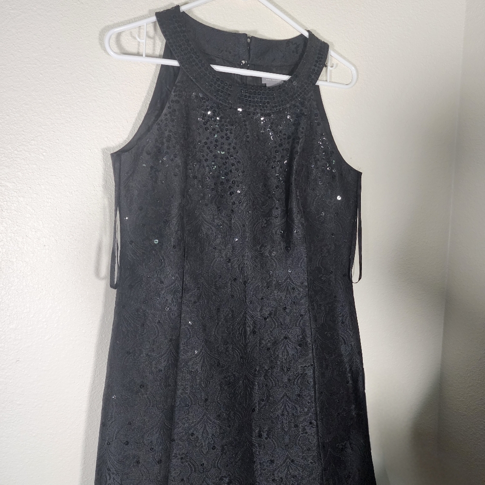Ann Taylor Women's Black Sequenced  Brocade Floral  Cocktail Dress US Size 6 - Picture 2 of 14